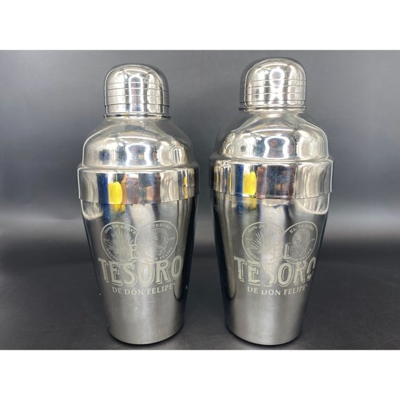 El Tesoro Tequila Cocktail Martini Shaker Set of 2 Stainless Steel 7" Advertisin - Picture 1 of 11